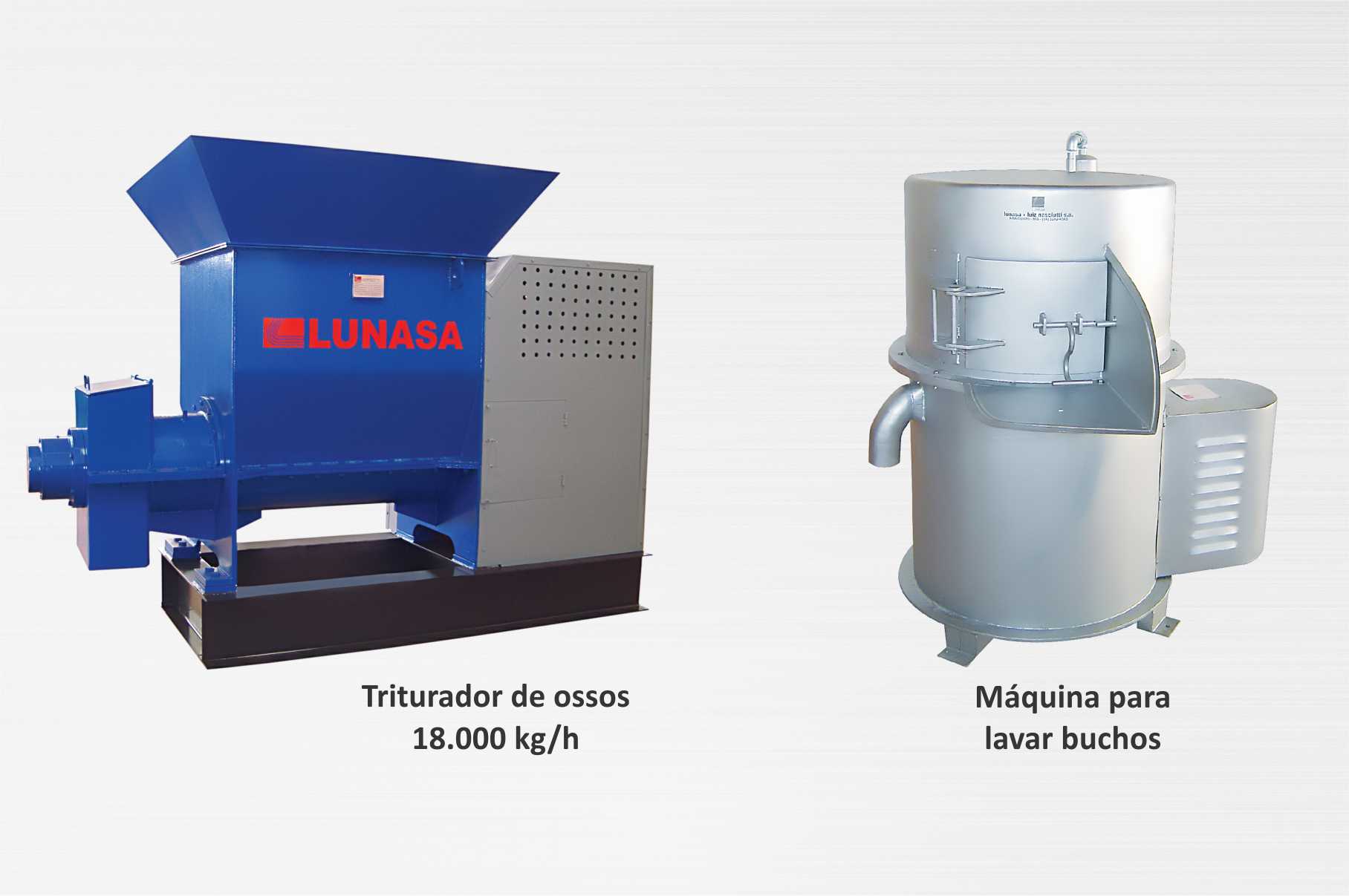 Triturador de ossos 18.000 kg/h e Máquina para lavar buchos